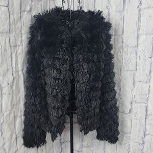 Windsor Black Faux Fur Shaggy Jacket Size Small